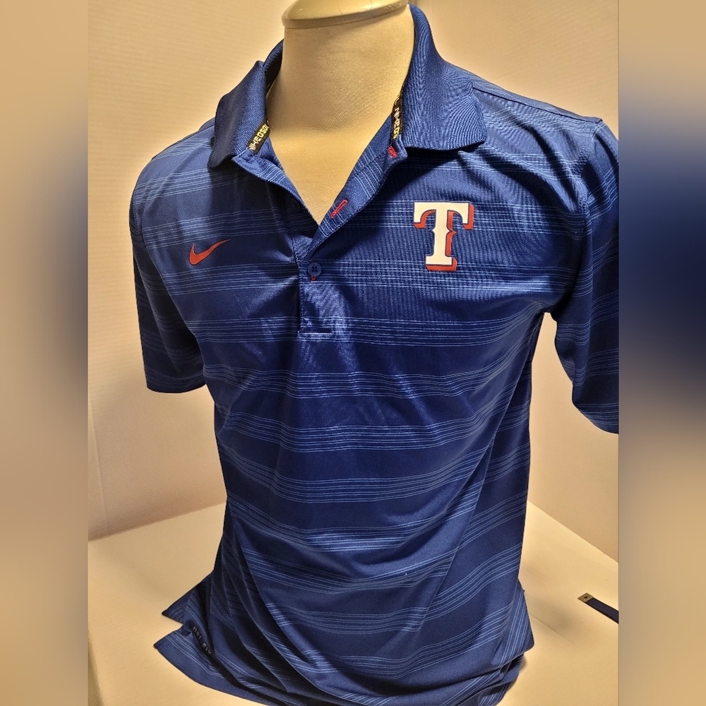 Nike Texas Rangers Dry Fit Men's Blue Striped Shirt Size MEDIUM - Picture 2 of 9